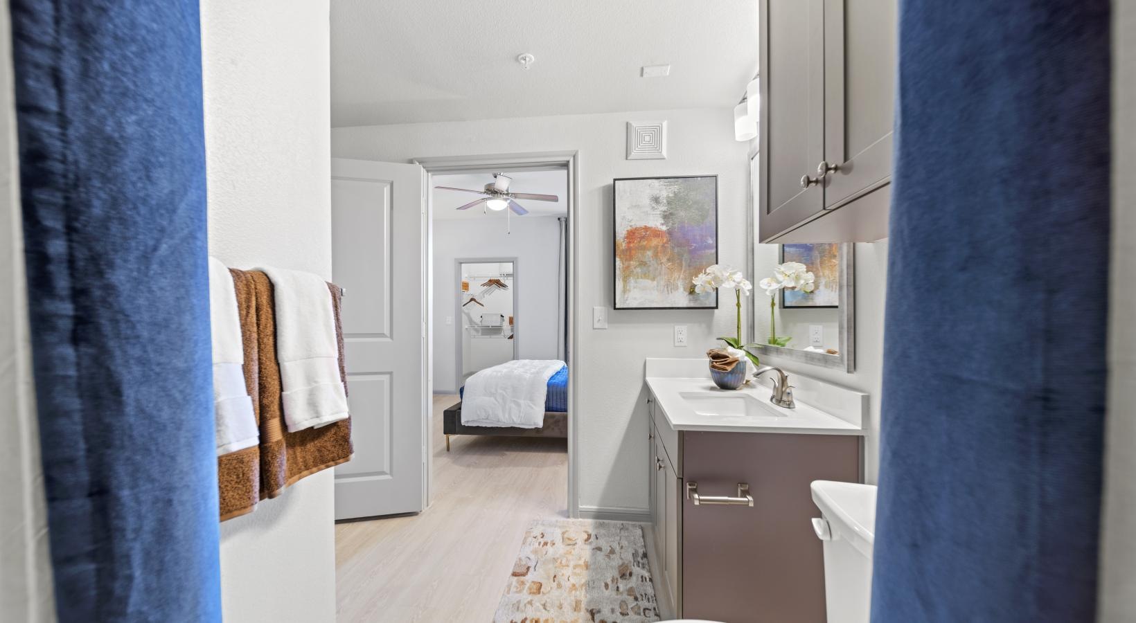 Bathroom options with thoughtful details a bathroom with a sink and a mirror